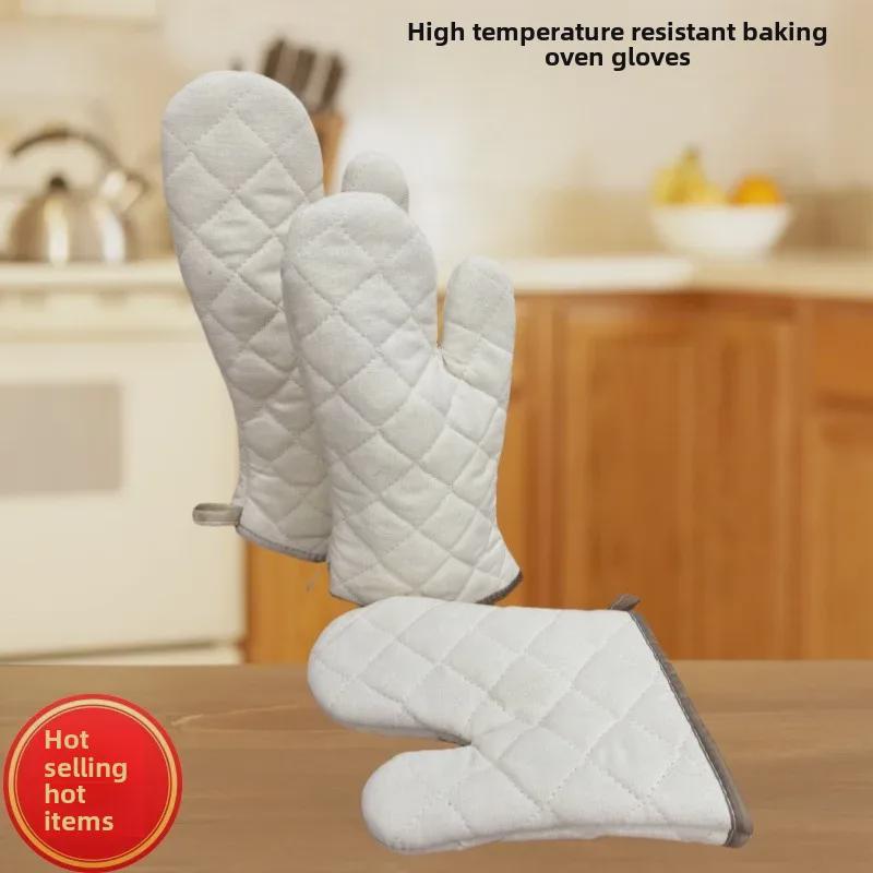 Extended Heat-Resistant Cotton Oven Gloves - Thickened for Kitchen, Microwave, Baking, and Anti-Scalding Protection