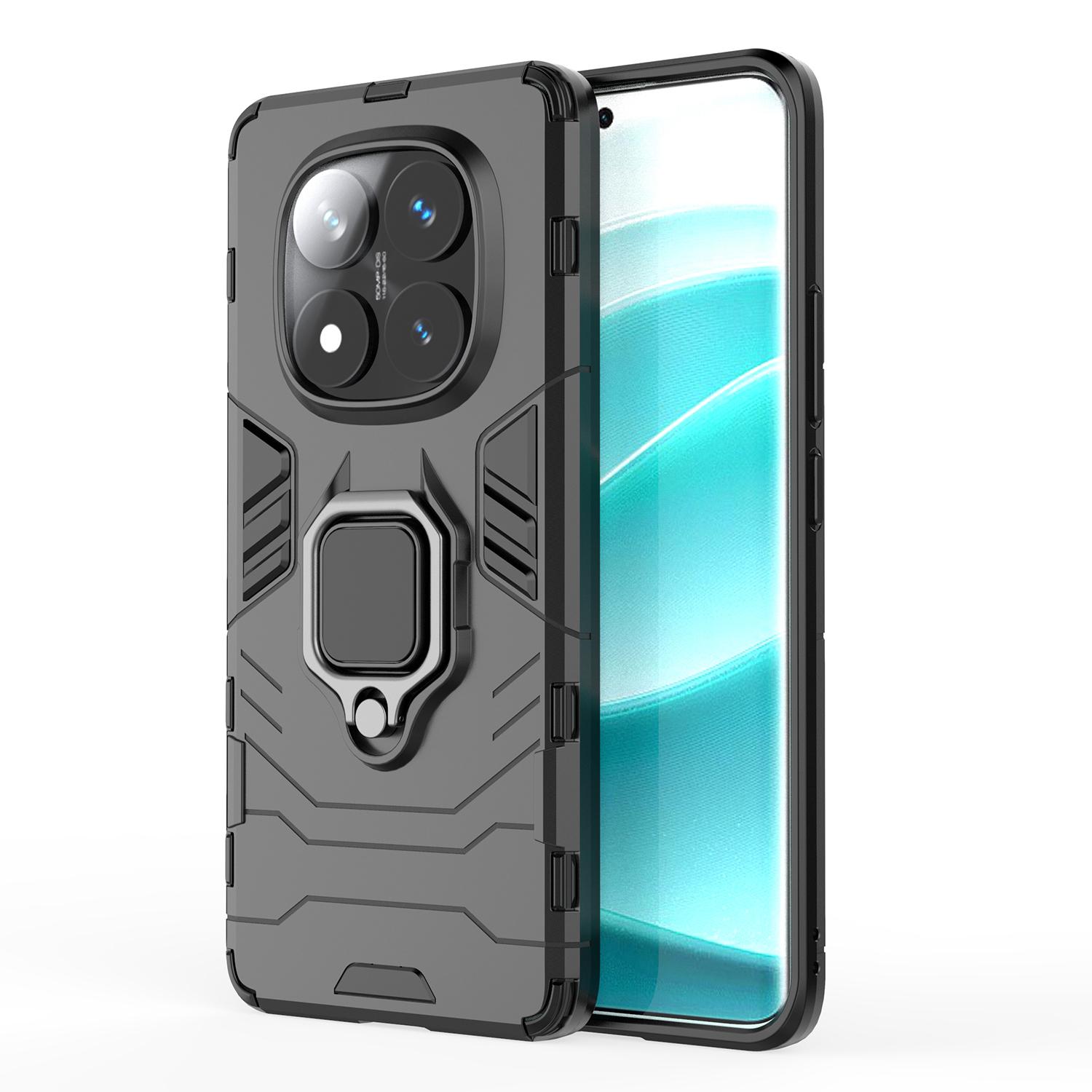 

For Xiaomi Redmi Note 14 Pro 5G/Poco X7 5G Case PC+TPU Protective Phone Cover with Ring Kickstand Black