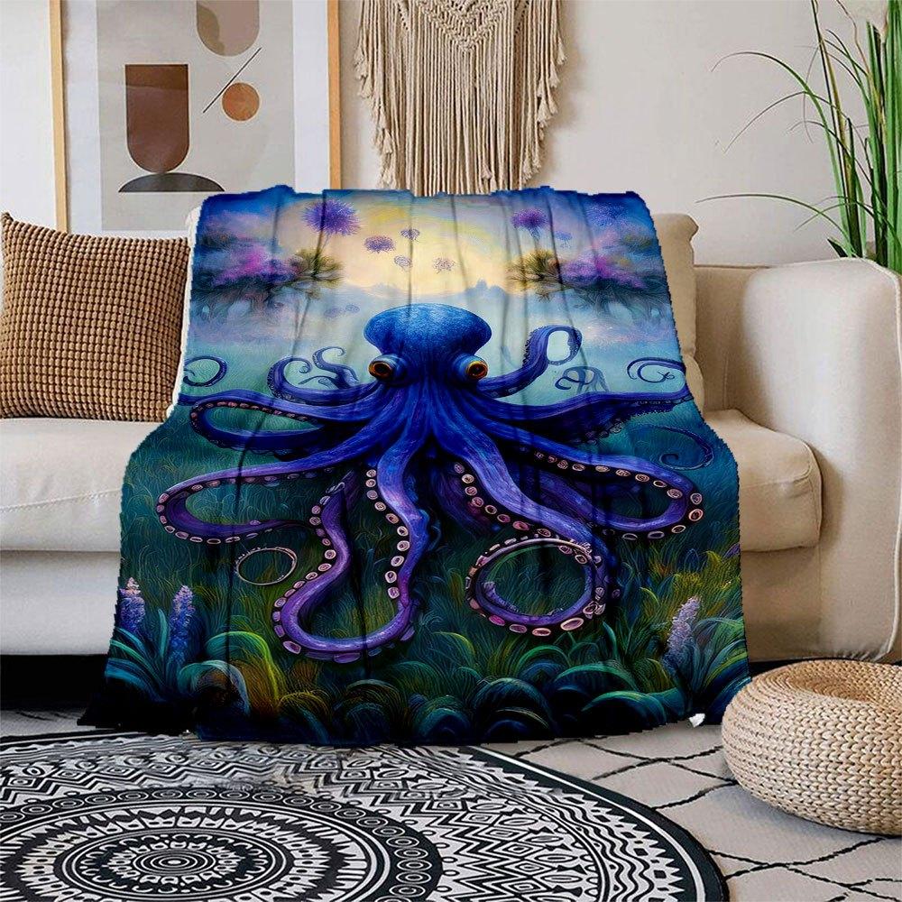 

Oceanic Majesty: The Enchanting Octopus Wall Art Blanket Flannel Throw Blanket for Sofa, Bed, Travel, Camping, Office, Couch, Chair, And Be 150x180cm