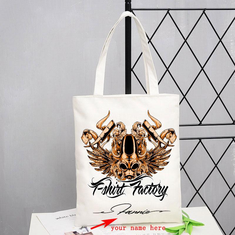 Custom Name Punk Print Ladies Gift Designer Handbags Shopping Beach Bag Woman Shopper Folding Canvas Tote Travel Shoulder Bags