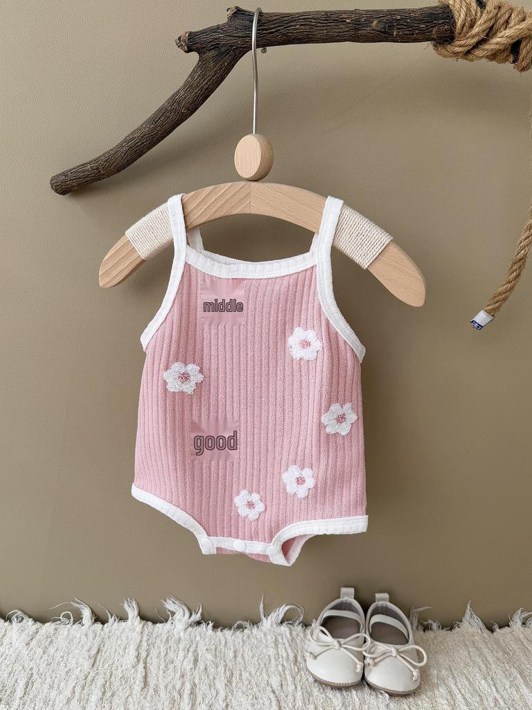 Baby Girl Embroidered Floral Strappy Summer Romper - Soft, Colorful, and Comfortable Jumpsuit