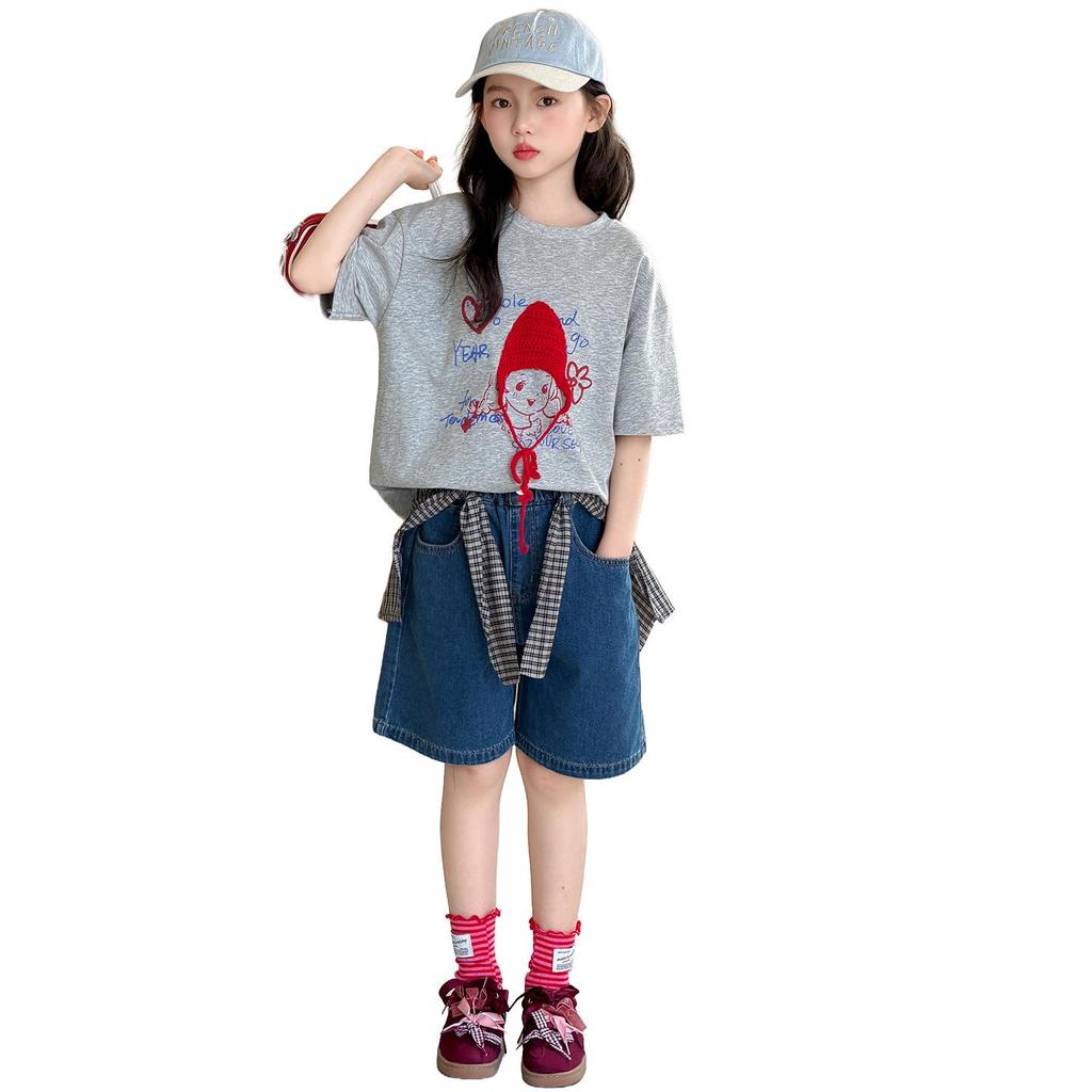 Girls' Korean Style Summer T-shirt & Shorts Set - 2026 Casual Short Sleeve Outfit
