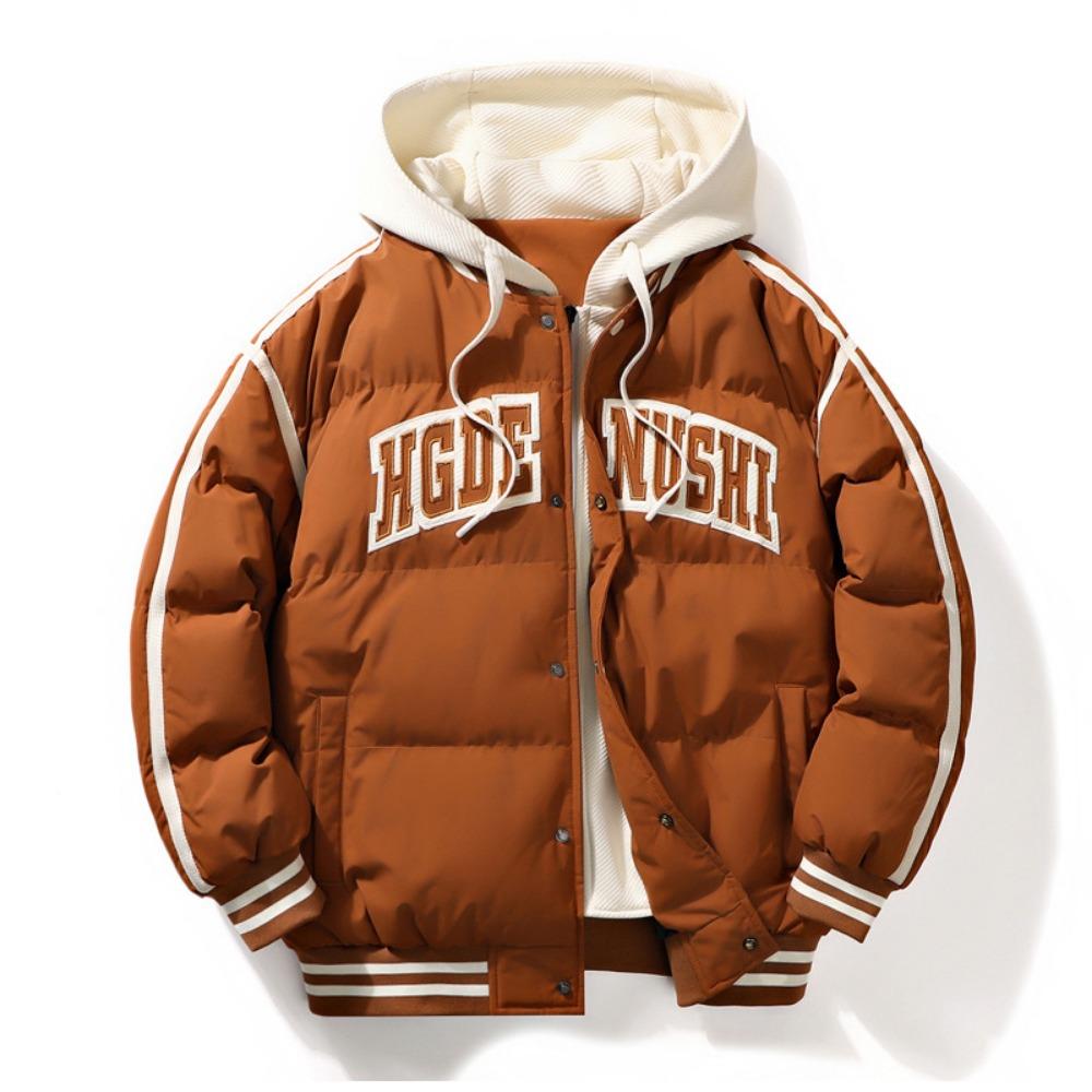 Padded-on men's winter new hooded loose thickened padded clothes fake two-piece padded jackets trendy students