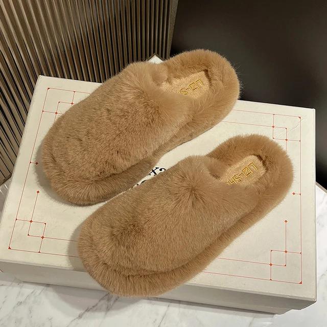 Women's Fur Slippers Autumn and Winter New Style with Plush Thick Bottom Cotton Slippers, Fashionable and Warm Cotton Slippers