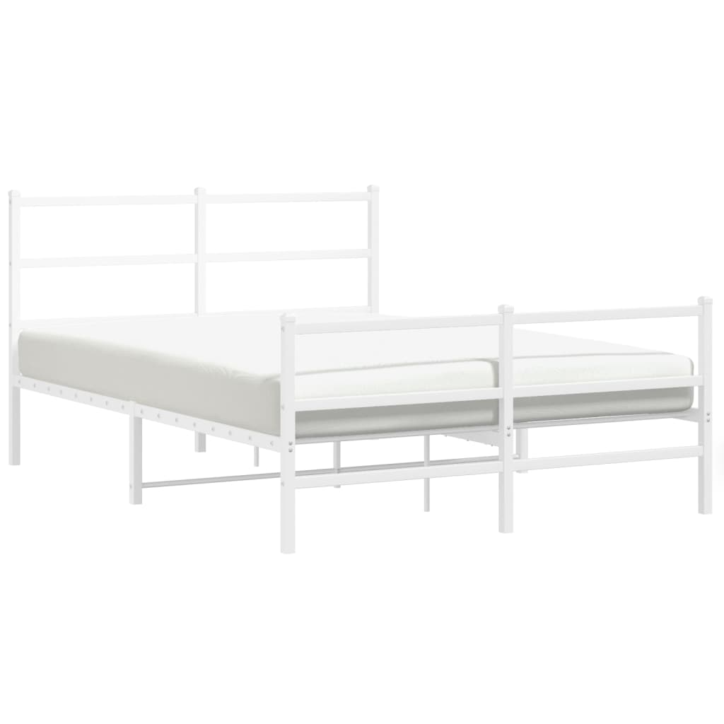 Metal Bed Frame with Headboard and Footboard White 135 x 190 cm