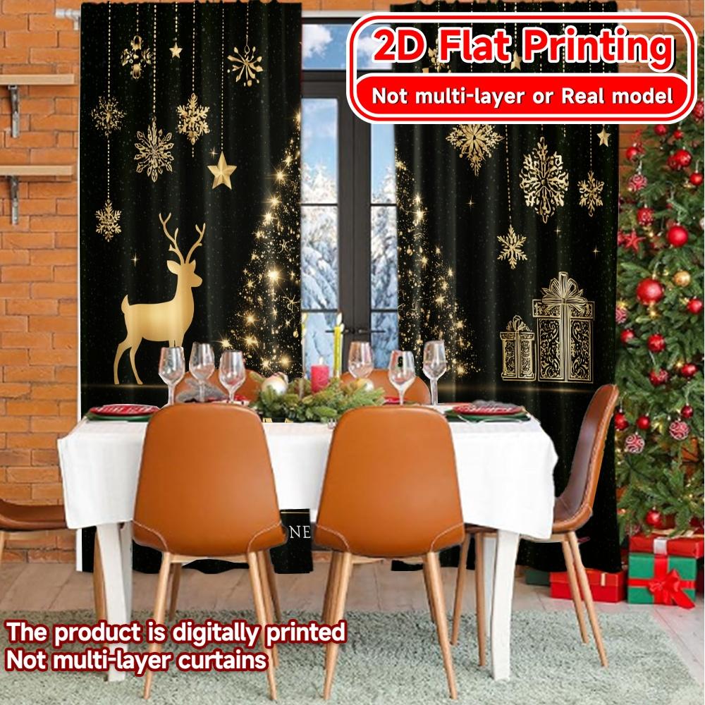 Set aus 2 flachen Druckvorhängen ohne Stange Merry Christmas Dekorationsdesign Valentinstag Feiertag Vielseitig Hergestellt aus Polyester