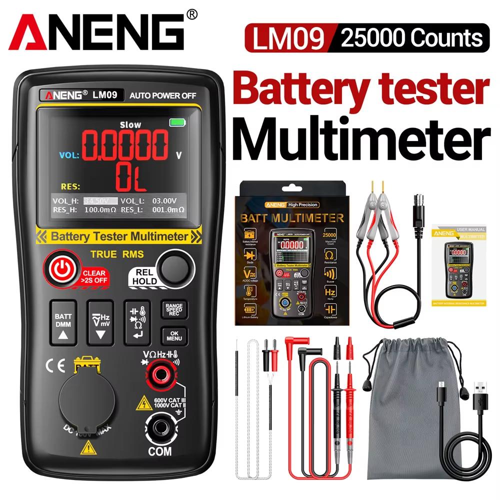 2026 Battery Tester Multimeter ANENG LM09 2 IN 1 True RMS AC/DC Voltage Capacitance Resistance Temperature 25000 Counts Detector Tools for Electrician