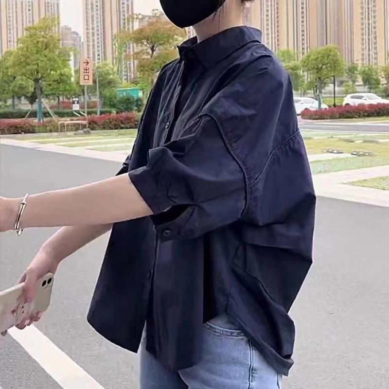 Women'S Loose  Irregular Casual Solid Color Long Sleeve Thin Shirt
