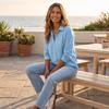 Women Long Sleeve Pullover V Neck Sweatshirt with Button Down Collar Loose Fit Casual Top for Everyday Wear