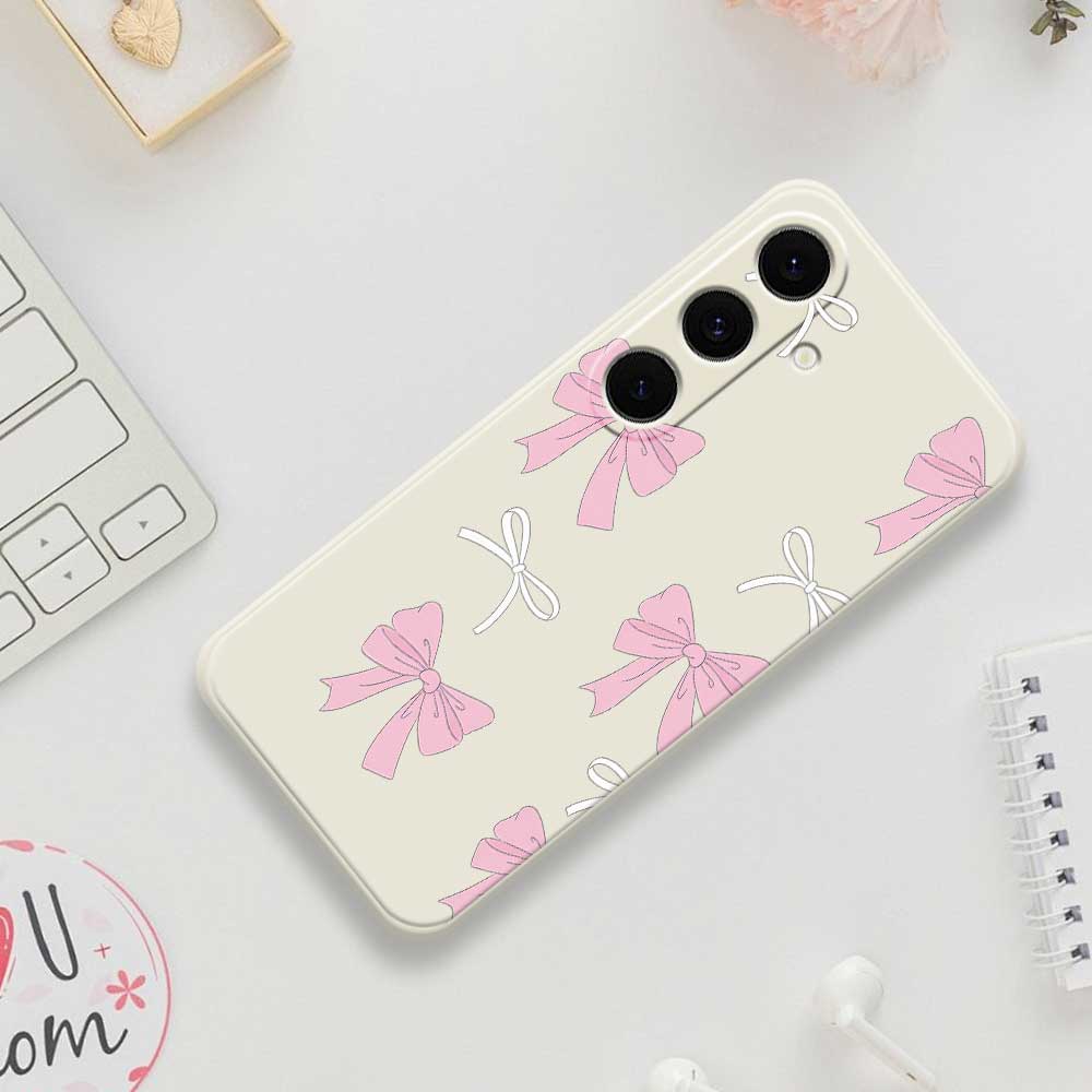 For Samsung Galaxy S25 FE Case Pink Bows Pattern Printing Straight Edge TPU Phone Back Cover