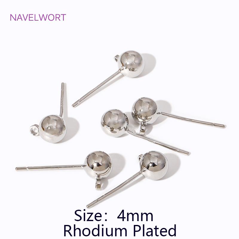 

3/4/5mm Ball Shaped Stud Earrings 14K Gold Plated Earring Posts With Closed Ring For DIY Jewelry Make Accessories Findings 4 pieces