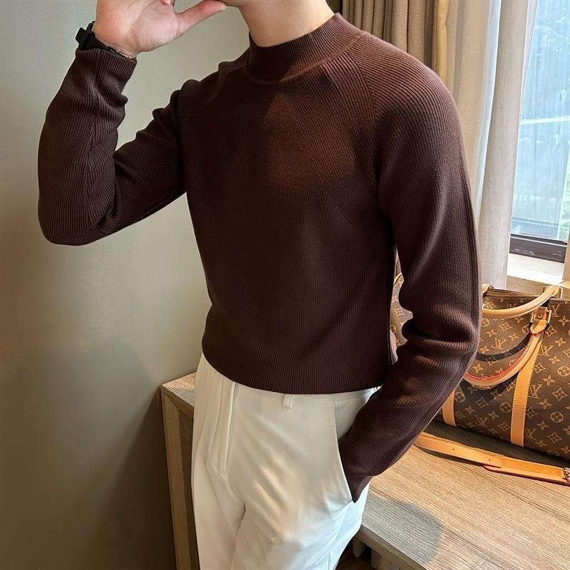 Irregular Tassel Solid Color Half Turtleneck Men's Sweater - Slim Fit, Warm, Trendy Style for Autumn and Winter