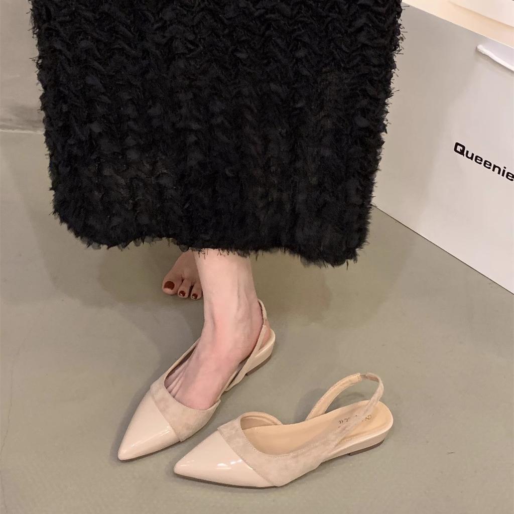 Wedge Heel Heightened Bag Head Sandals Fairy Shoes 2025 Spring and Summer Temperament French Small Fragrant Splicing Pointed Single Shoes