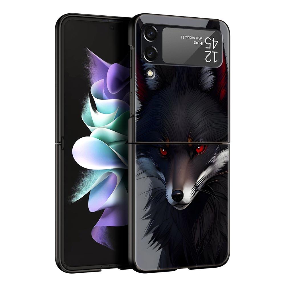 Red Fox Hard PC Phone Case For Samsung Galaxy Z Flip 7 6 5 4 Black Cover For Galaxy Z Flip 3 Foldable Shell Fundas Capas Coque