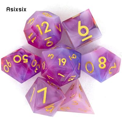 7 Pcs Pink Purple Golden Number Sharp Edge Resin Dice Polyhedral Dice Suitable for Role-Playing RPG    Board Game