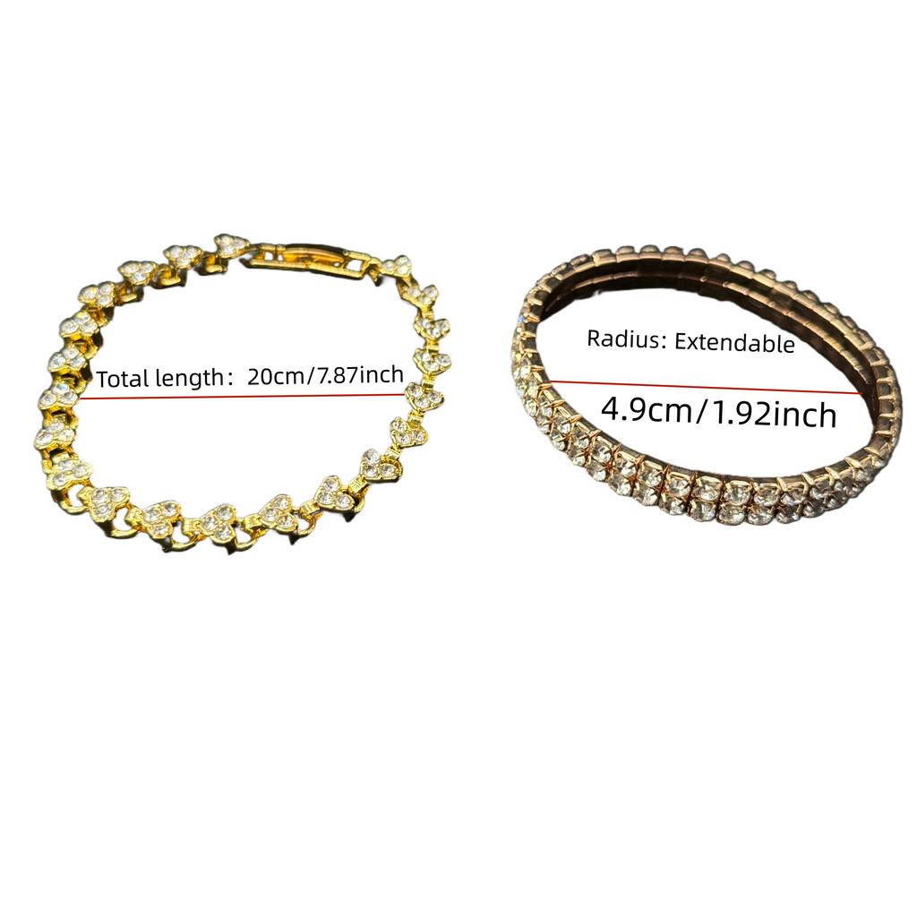 Two-piece Ladies' Bracelet Set Heart-shaped Bracelet + Double-row Zirconia Bracelet. Minimalist Style. Ideal for Halloween Gifts