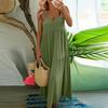 Women Summer Fashion Loose Swing Dress Long V Neck Sleeveless Solid Color Large Size