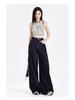 2024 Women's Retro Deep Blue High-Waist Wide-Leg Jeans
