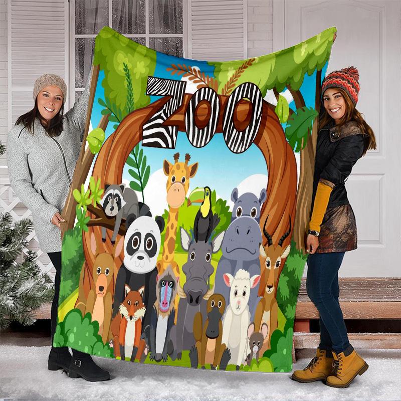 Jungle Animal Friends Plush Blanket Suitable All Seasons Soft Comfortable Sofa Office Nap Travel Birthday Gift Christmas Present