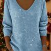 2025 Women's Autumn Winter V-neck Long Sleeve Casual Christmas T-shirt