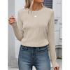 Women Long Sleeve Solid Color Top Round Neck Shirt for Autumn Winter