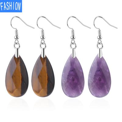 Natuurlijke kristal sieraden geslepen geslepen hoek kwarts kristal oorbellen waterdruppelvormige semi edelsteen diamant geslepen oorbellen