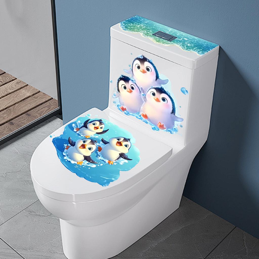Underwater Animal Toilet Lid Sticker, Removable Ocean Penguin Sea Water Wall Decal for Bathroom Bedroom Living Room Home Decor