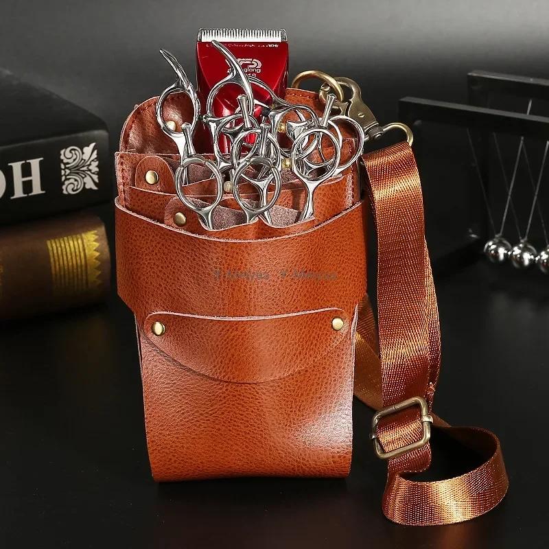 6 Pocket Cowhide Hair Scissor Bag Pet Scissors Storage Holster Pouch Hairdressing Clips Comb Waist Belt Bag Salon Barber Tool