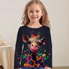 Spring and Autumn Round Neck Animal Giraffe Fawn Pattern 3D Printed Top Fashionable Casual Long Sleeved Children's Girl T-shirts