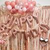 34pcs Rose Gold Birthday Party Decorations Including Tassel Curtains, Happy Birthday Balloons, Love Heart Aluminum Film Balloons