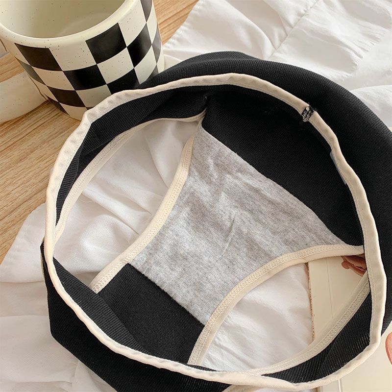 3PCS Summer Thin Women's Black Mid-Rise White High-Cut Sexy Panties