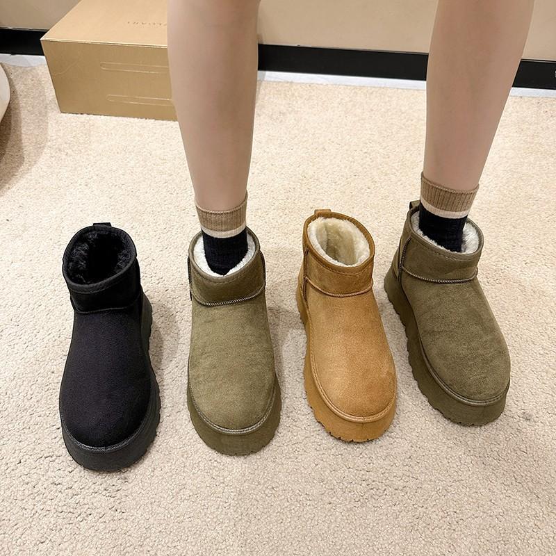 Autumn Winter Short Tube Snow Boots For Women Cross-Border Large Size Plus Middle Heel Flat Bottomed Cotton Boots 35-41