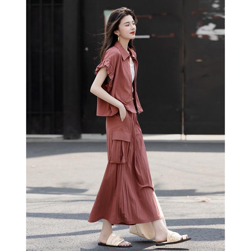 De Mana French Style Shirred Sleeve Two-Piece Set