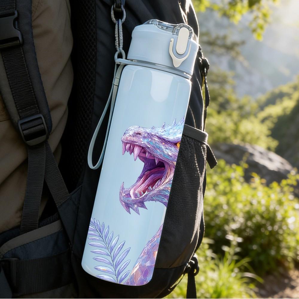 1PC Colorful Spiky Dragon Fantasy Print 750ml Color Plastic Sports Water Bottle Leakproof Flip Straw Lid Suitable for Sports Office Home Use