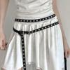Adjustable Punk Double Loop Thin Belt Retro Double Layer Waist Chain Rivet Eyelet Buckle Belts High Quality PU Leather Belts
