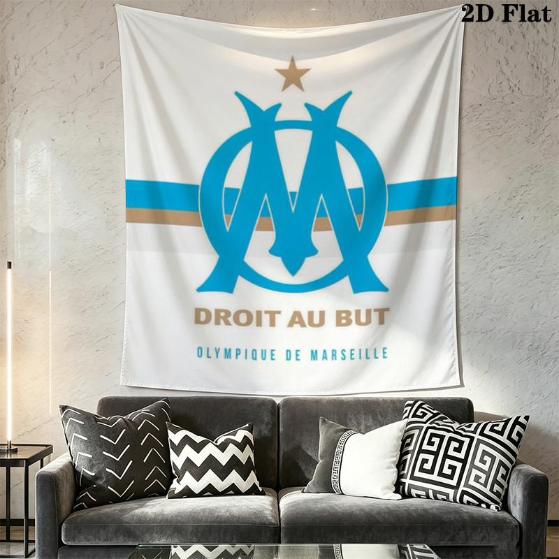 Olympique De Marseille Wall Tapestry Aesthetic Wall Hanging Printed Fabric Blanket Decorative Tapestries for Bedroom Living Room Home Decor