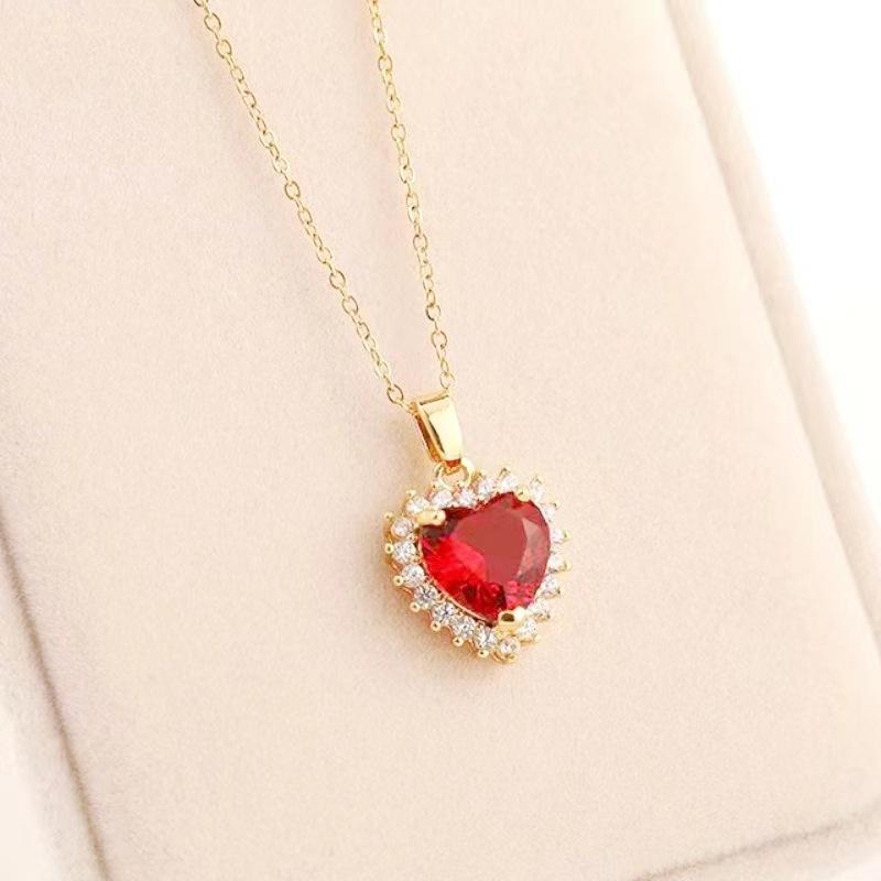 Ruby Love Necklace Women'S High Sense Versatile Micro-Set Pendant