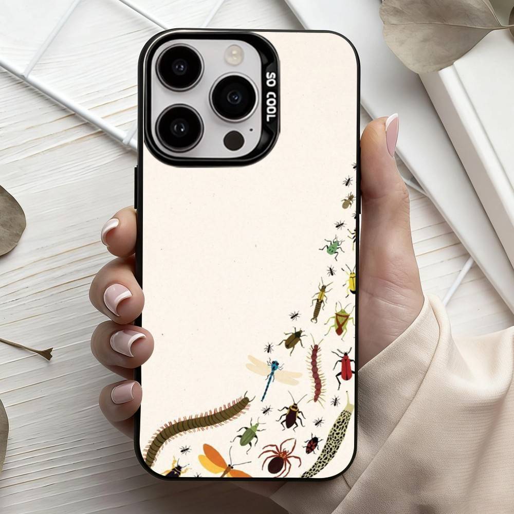 I-Insekten und B-Käfer Handyhülle für iPhone 17, 16, 15, 14, 13, 12, 11 Plus, Pro Max Schwarz Candy Silberbeschichtete Hülle