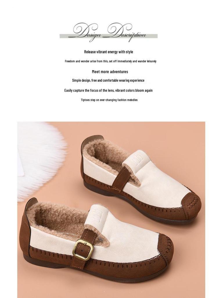 2025 Winter Fashion Women's Fleece-Lined Non-Slip Flat Shoes