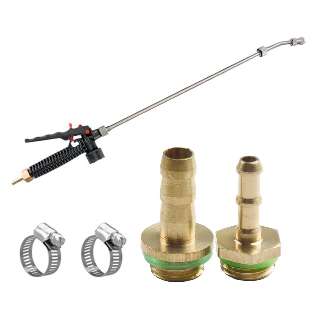 Spray Wand in Stainless Steel with Lockable Handle and Two Brass Hose Barbs