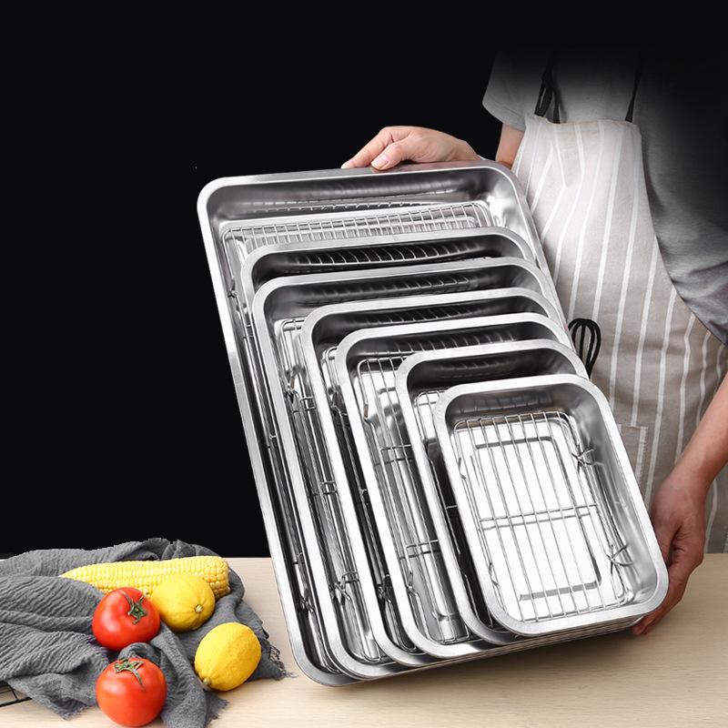 Stainless Steel Baking Tray With Removable Cooling Rack Set Plate Oven Brownie Rack Cooking Roasting Dish Outdoor Tableware