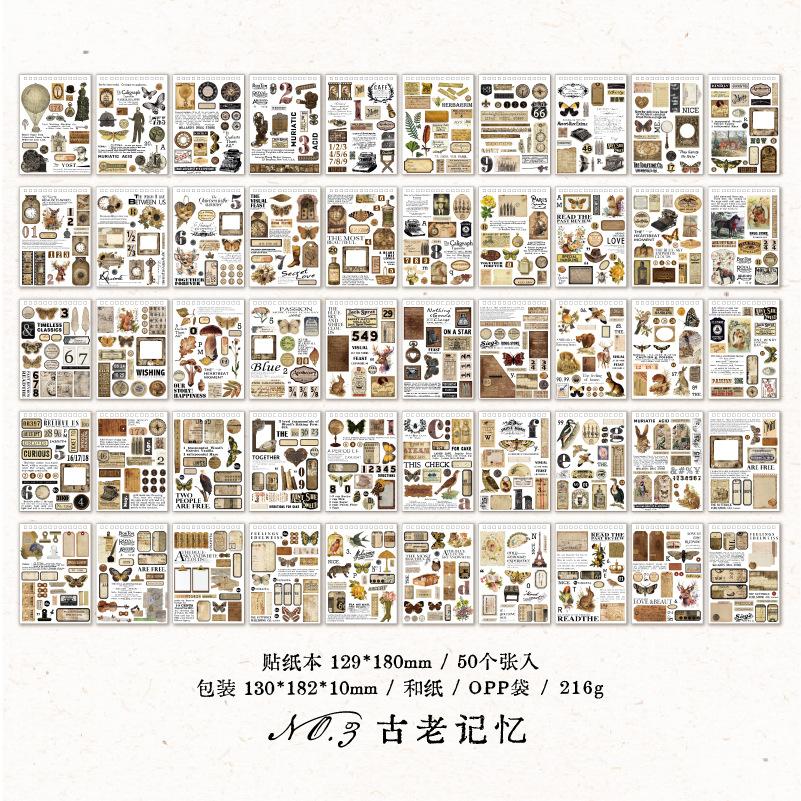 

50 pcs Large-sized sticker books Vintage Decorative Adhesive Diy Stick Labels Diary Album Scrapbooking material Craft Supplies