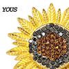 Decorative Sunflower Pin Brooch Pin, Large Design Lapel with Rhinestones Inlaid, Three-Dimensional Strong Buckle Petals Floral Badge, Electroplated