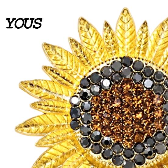 Decorative Sunflower Pin Brooch Pin, Large Design Lapel with Rhinestones Inlaid, Three-Dimensional Strong Buckle Petals Floral Badge, Electroplated