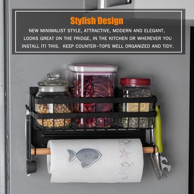 Magnetic Spice Rack for Refrigerator with Hook Paper Towel Holder Rustproof Spice Jars Rack Multi