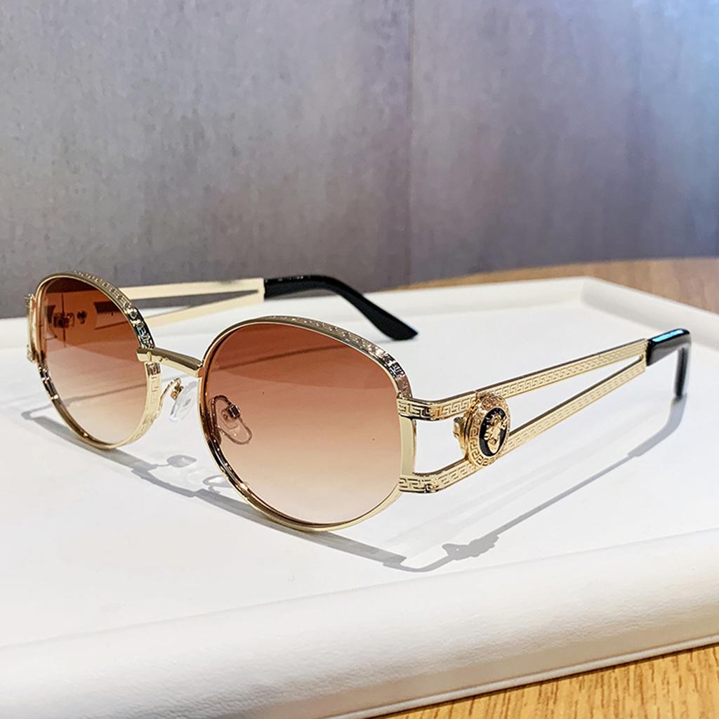 New Style Retro Metal Oval Small Frame Sunglasses, Gender-neutral, Hollow Temple Design, UV-protective Sunglasses