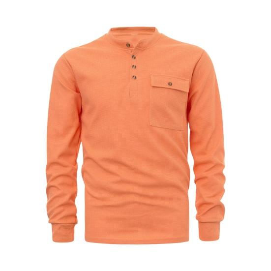 

Осінь-весна Чоловіча сорочка з круглим вирізом і кишенею на гудзиках, еластична манжета, потовщений однотонний пуловер, вільний повсякденний топ у діловому стилі S хакі