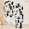 Womens Plus Size Geometric Printed Two Piece Set Sleeveless Bodycon Dress And 3 4 Sleeve Open Front Cardigan
