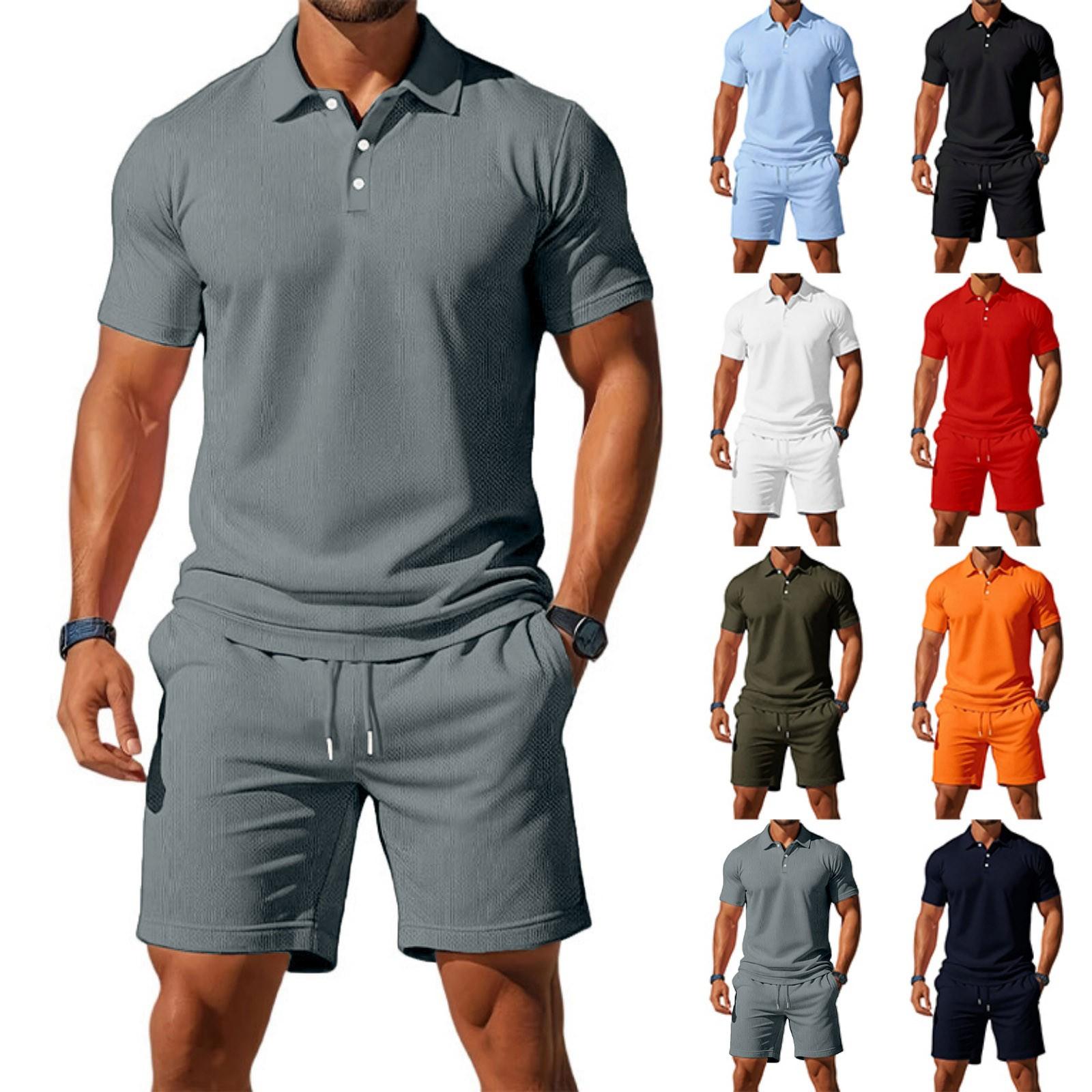 

Men s Casual Set Loose And Breathable Short-sleeved Shirt And Vacation Shorts Solid Color Quick-drying Men s Two-piece Set XXL