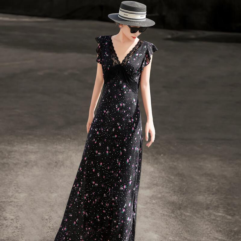 Lanseer French Elegant Lace V-Neck Floral Midi Dress